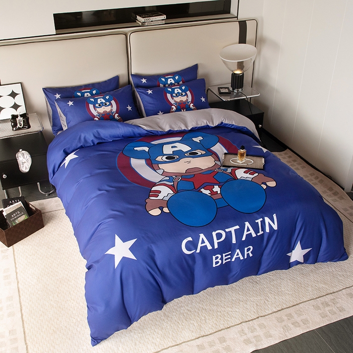 91家纺网 家纺一手货源 找家纺 摩卡（乐趣） 2025新款现代简约四季棉四季款四件套 萌熊队长