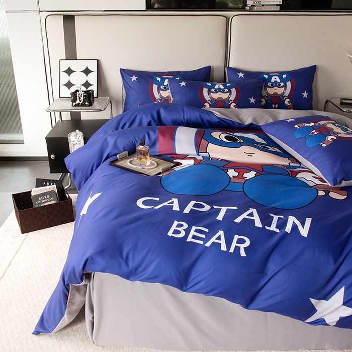 91家纺网 家纺一手货源 找家纺 摩卡（乐趣） 2025新款现代简约四季棉四季款四件套 萌熊队长