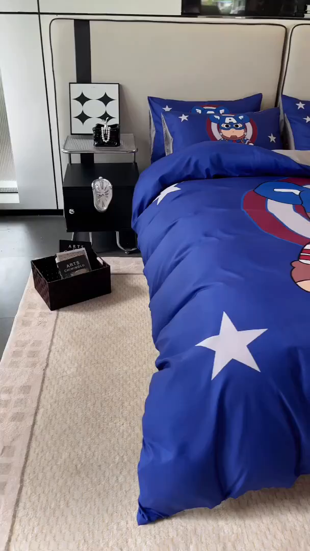 91家纺网 家纺一手货源 找家纺 摩卡（乐趣） 2025新款现代简约四季棉四季款四件套 萌熊队长