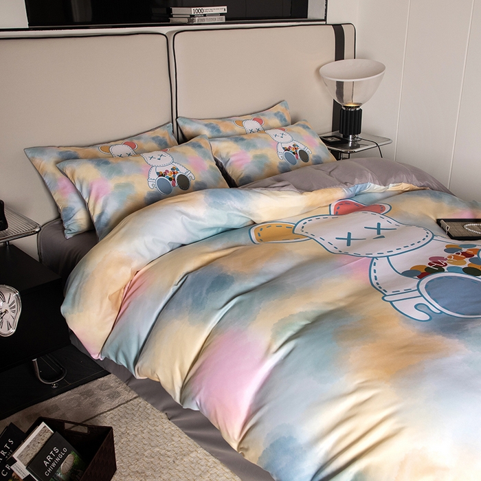 91家纺网 家纺一手货源 找家纺 摩卡（乐趣） 2025新款现代简约四季棉四季款四件套 七彩熊