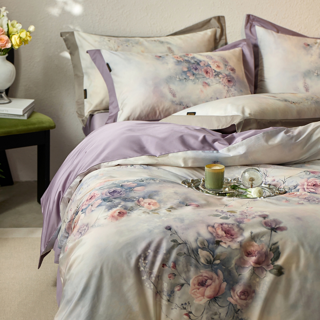 91家纺网 家纺一手货源 找家纺 轩和家居 2025新款70SA类轻奢长绒棉纯棉花四件套正品YKK拉链+精品做工 第一组 漫步花庭