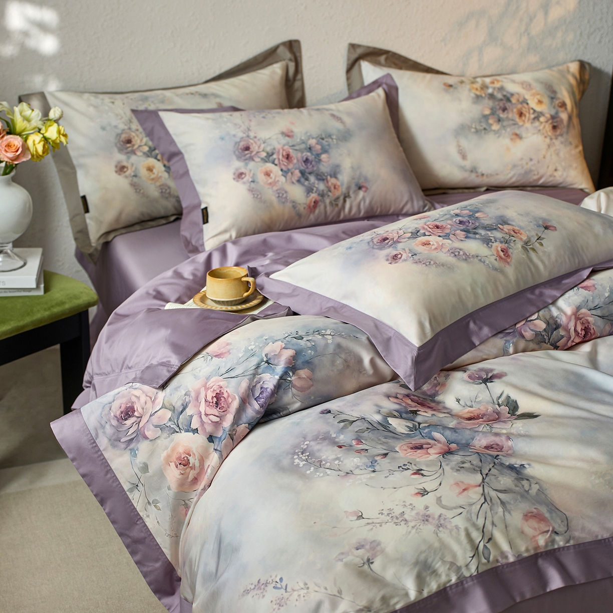 91家纺网 家纺一手货源 找家纺 轩和家居 2025新款70SA类轻奢长绒棉纯棉花四件套正品YKK拉链+精品做工 第一组 漫步花庭