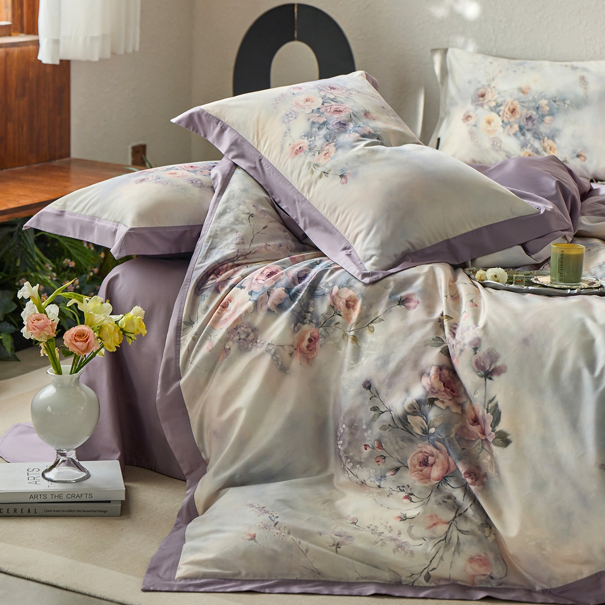 91家纺网 家纺一手货源 找家纺 轩和家居 2025新款70SA类轻奢长绒棉纯棉花四件套正品YKK拉链+精品做工 第一组 漫步花庭