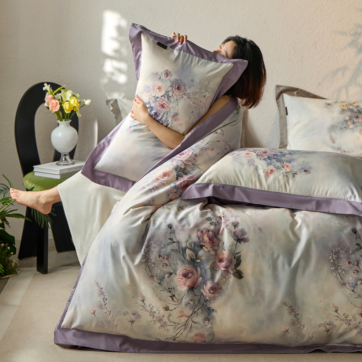 91家纺网 家纺一手货源 找家纺 轩和家居 2025新款70SA类轻奢长绒棉纯棉花四件套正品YKK拉链+精品做工 第一组 漫步花庭