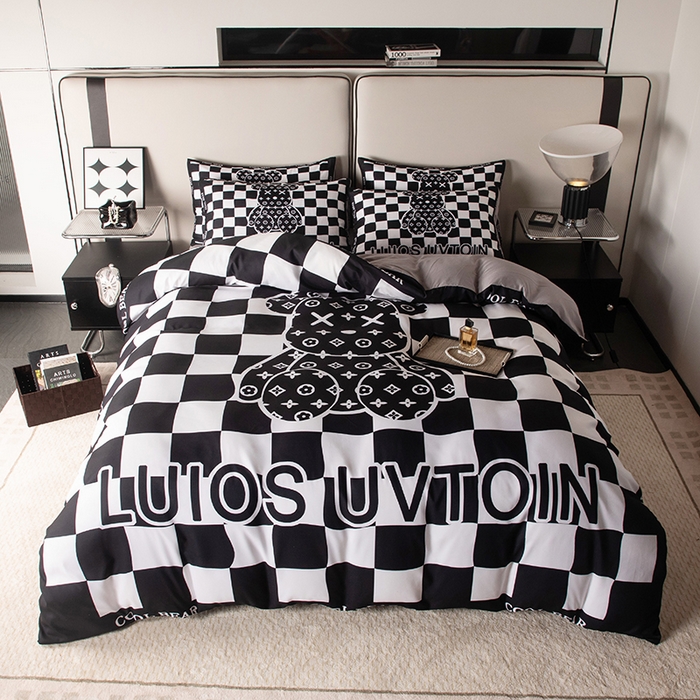 摩卡（乐趣） 2025新款现代简约四季棉四季款四件套 棋盘格公仔