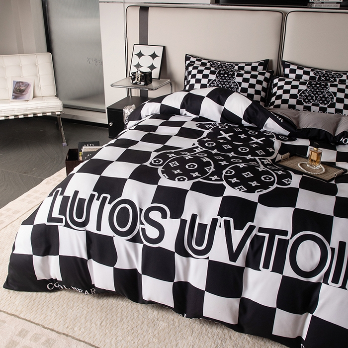 91家纺网 家纺一手货源 找家纺 摩卡（乐趣） 2025新款现代简约四季棉四季款四件套 棋盘格公仔