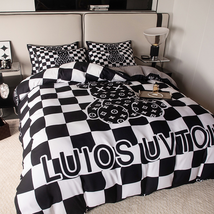 91家纺网 家纺一手货源 找家纺 摩卡（乐趣） 2025新款现代简约四季棉四季款四件套 棋盘格公仔