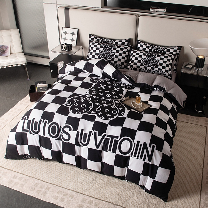 91家纺网 家纺一手货源 找家纺 摩卡（乐趣） 2025新款现代简约四季棉四季款四件套 棋盘格公仔