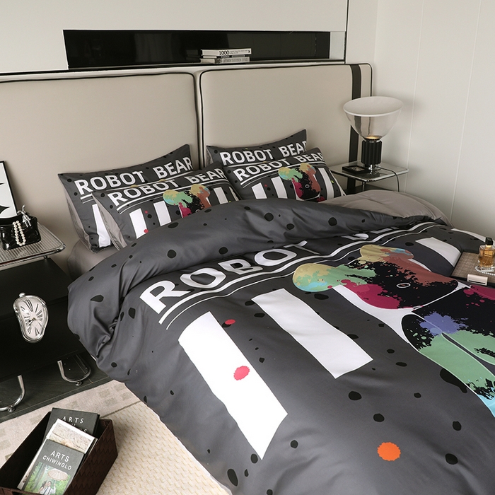 91家纺网 家纺一手货源 找家纺 摩卡（乐趣） 2025新款现代简约四季棉四季款四件套 涂鸦熊