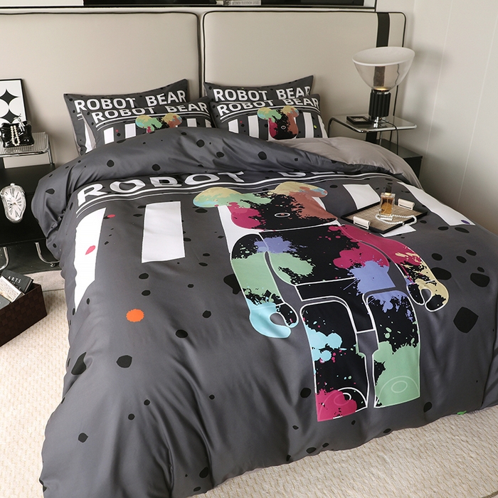 91家纺网 家纺一手货源 找家纺 摩卡（乐趣） 2025新款现代简约四季棉四季款四件套 涂鸦熊