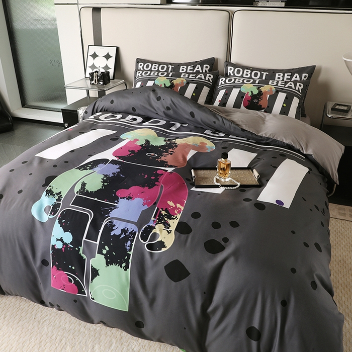 91家纺网 家纺一手货源 找家纺 摩卡（乐趣） 2025新款现代简约四季棉四季款四件套 涂鸦熊