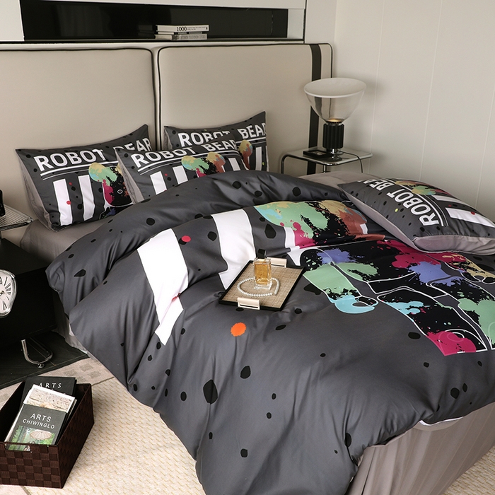 91家纺网 家纺一手货源 找家纺 摩卡（乐趣） 2025新款现代简约四季棉四季款四件套 涂鸦熊