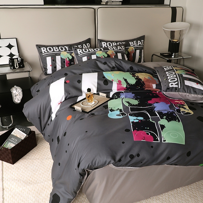 91家纺网 家纺一手货源 找家纺 摩卡（乐趣） 2025新款现代简约四季棉四季款四件套 涂鸦熊