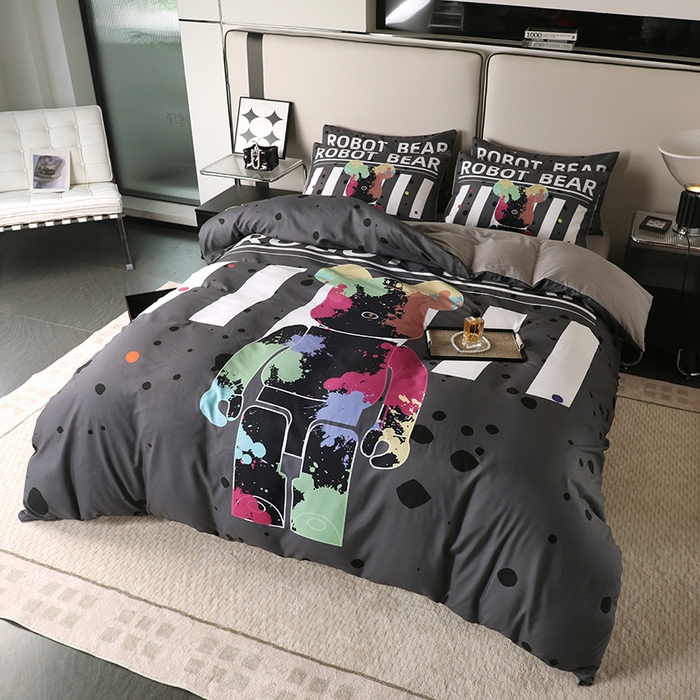 91家纺网 家纺一手货源 找家纺 摩卡（乐趣） 2025新款现代简约四季棉四季款四件套 涂鸦熊