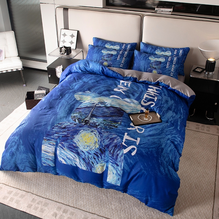 91家纺网 家纺一手货源 找家纺 摩卡（乐趣） 2025新款现代简约四季棉四季款四件套 星空