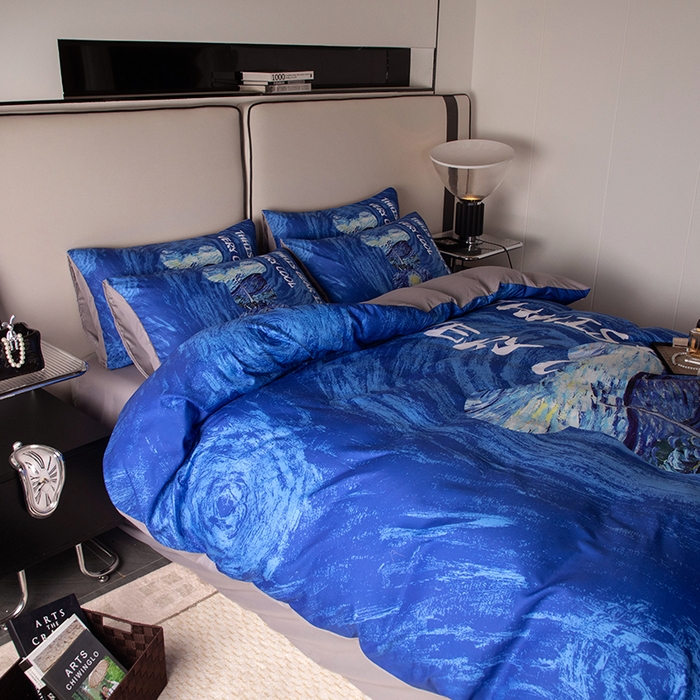 91家纺网 家纺一手货源 找家纺 摩卡（乐趣） 2025新款现代简约四季棉四季款四件套 星空