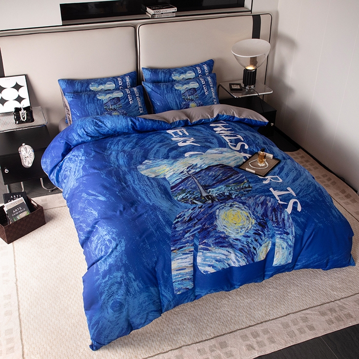 91家纺网 家纺一手货源 找家纺 摩卡（乐趣） 2025新款现代简约四季棉四季款四件套 星空