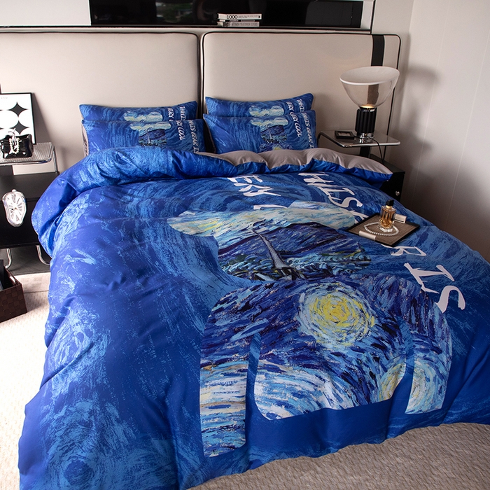 91家纺网 家纺一手货源 找家纺 摩卡（乐趣） 2025新款现代简约四季棉四季款四件套 星空