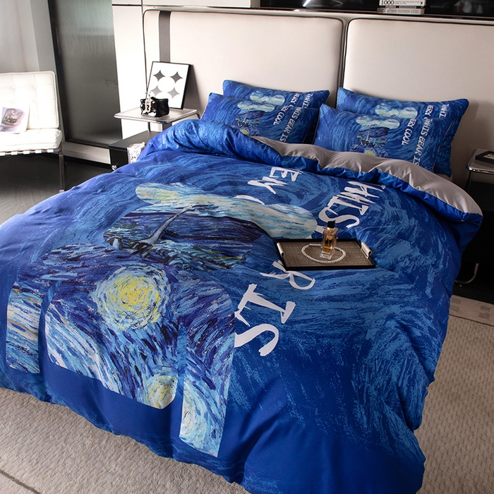 91家纺网 家纺一手货源 找家纺 摩卡（乐趣） 2025新款现代简约四季棉四季款四件套 星空