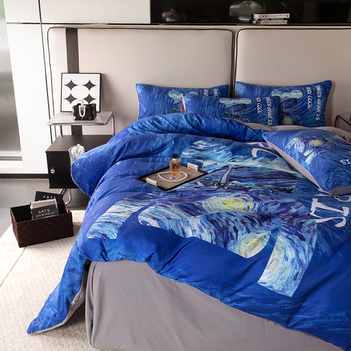 91家纺网 家纺一手货源 找家纺 摩卡（乐趣） 2025新款现代简约四季棉四季款四件套 星空