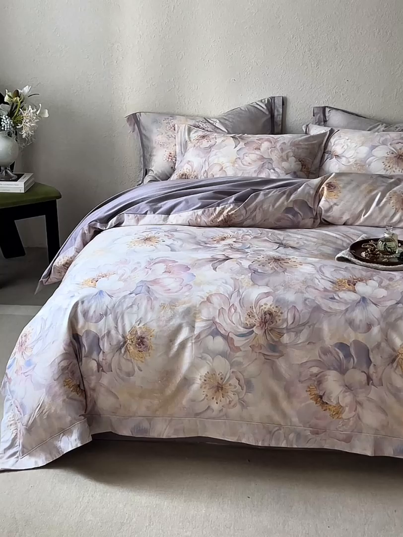 91家纺网 家纺一手货源 找家纺 轩和家居 2025新款70SA类轻奢长绒棉纯棉花四件套正品YKK拉链+精品做工 第一组 风吟花事