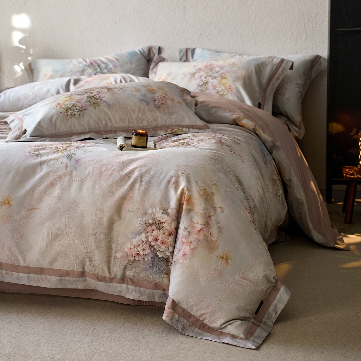 91家纺网 家纺一手货源 找家纺 轩和家居 2025新款70SA类轻奢长绒棉纯棉花四件套正品YKK拉链+精品做工 第一组 花序诗人