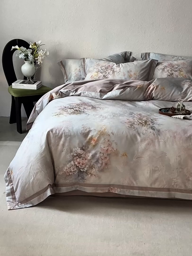 91家纺网 家纺一手货源 找家纺 轩和家居 2025新款70SA类轻奢长绒棉纯棉花四件套正品YKK拉链+精品做工 第一组 花序诗人