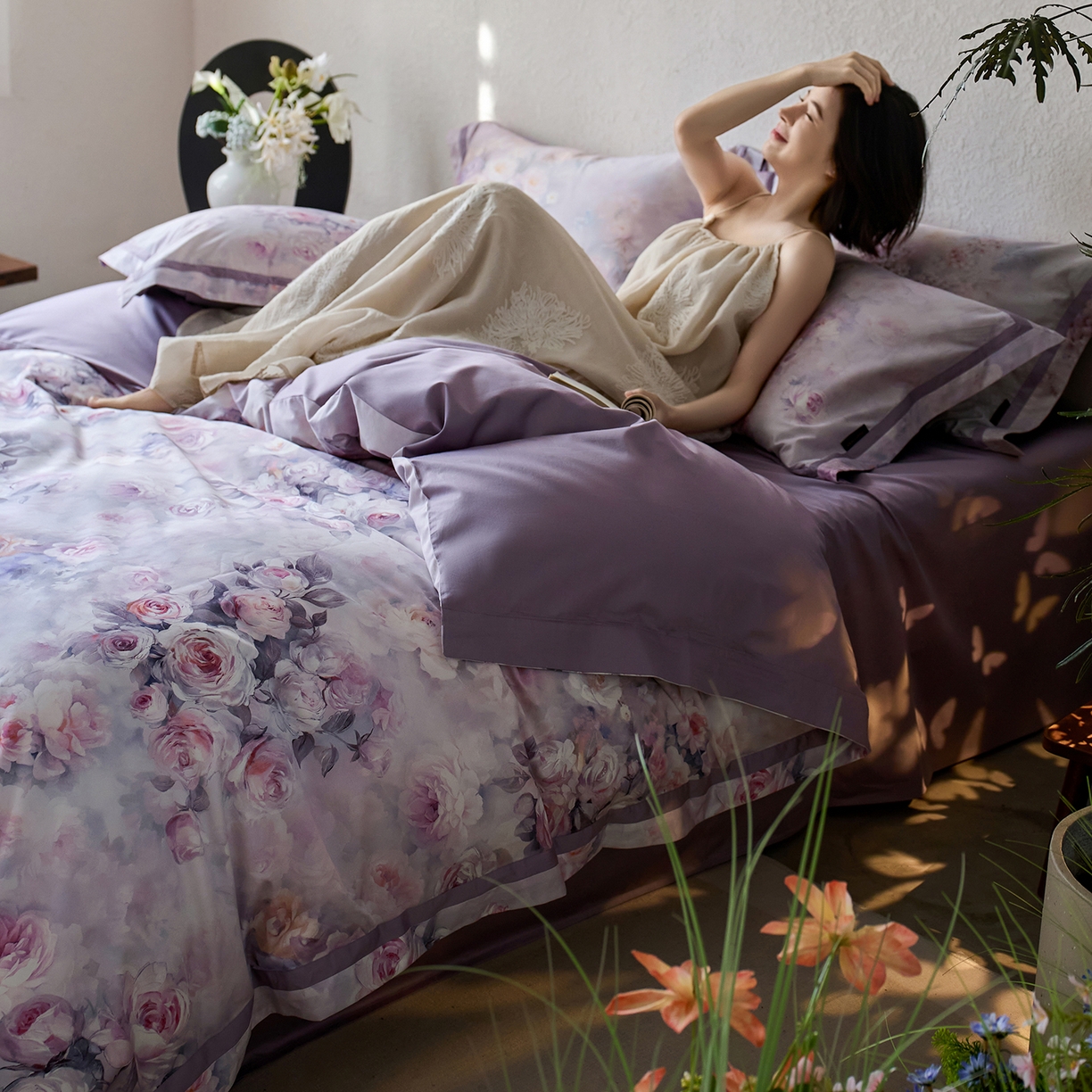 91家纺网 家纺一手货源 找家纺 轩和家居 2025新款70SA类轻奢长绒棉纯棉花四件套正品YKK拉链+精品做工 第一组 花园梦境