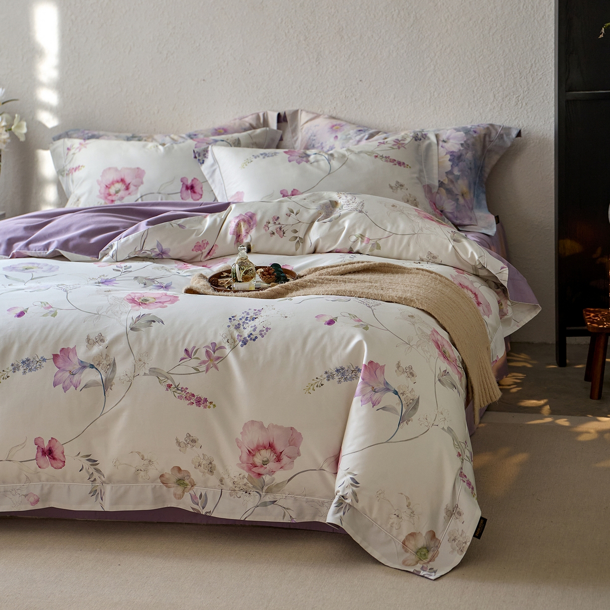 91家纺网 家纺一手货源 找家纺 轩和家居 2025新款70SA类轻奢长绒棉纯棉花四件套正品YKK拉链+精品做工 第一组 简素花时