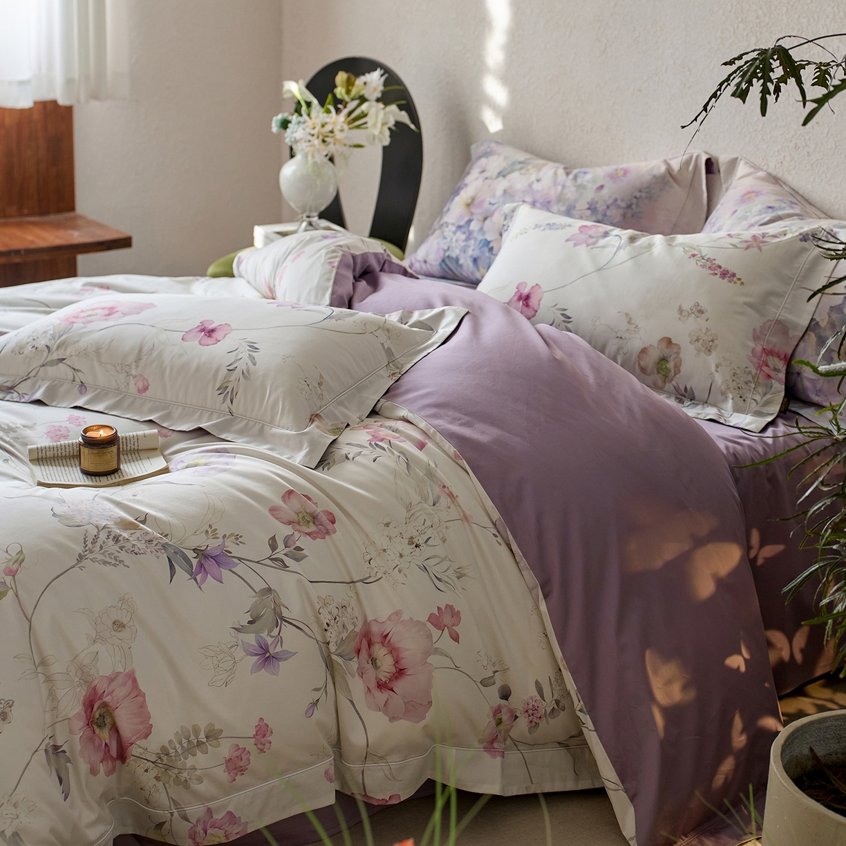 91家纺网 家纺一手货源 找家纺 轩和家居 2025新款70SA类轻奢长绒棉纯棉花四件套正品YKK拉链+精品做工 第一组 简素花时