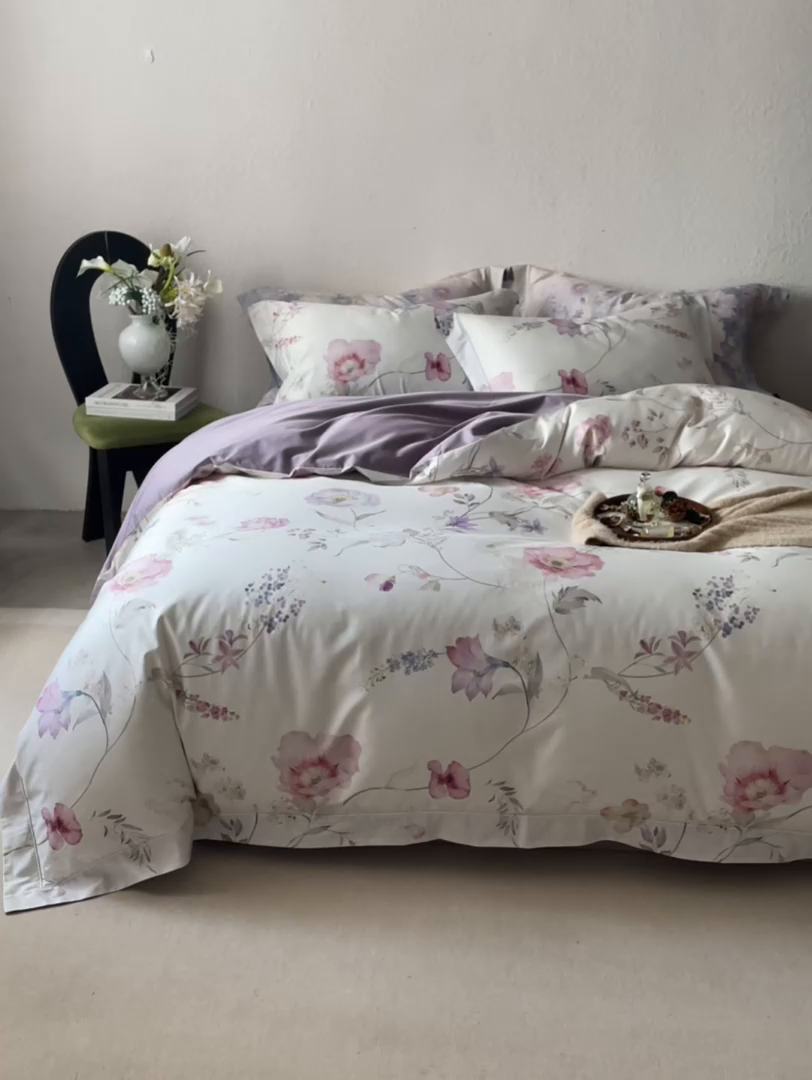 91家纺网 家纺一手货源 找家纺 轩和家居 2025新款70SA类轻奢长绒棉纯棉花四件套正品YKK拉链+精品做工 第一组 简素花时