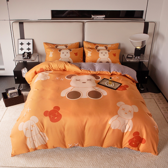 摩卡（乐趣） 2025新款现代简约四季棉四季款四件套 熊仔桔