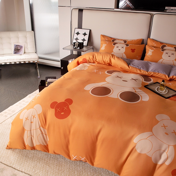 91家纺网 家纺一手货源 找家纺 摩卡（乐趣） 2025新款现代简约四季棉四季款四件套 熊仔桔