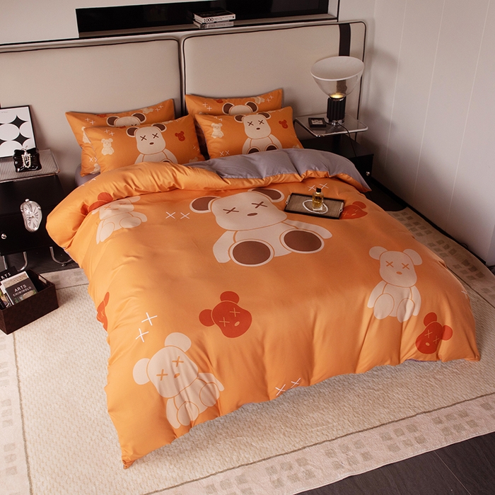 91家纺网 家纺一手货源 找家纺 摩卡（乐趣） 2025新款现代简约四季棉四季款四件套 熊仔桔