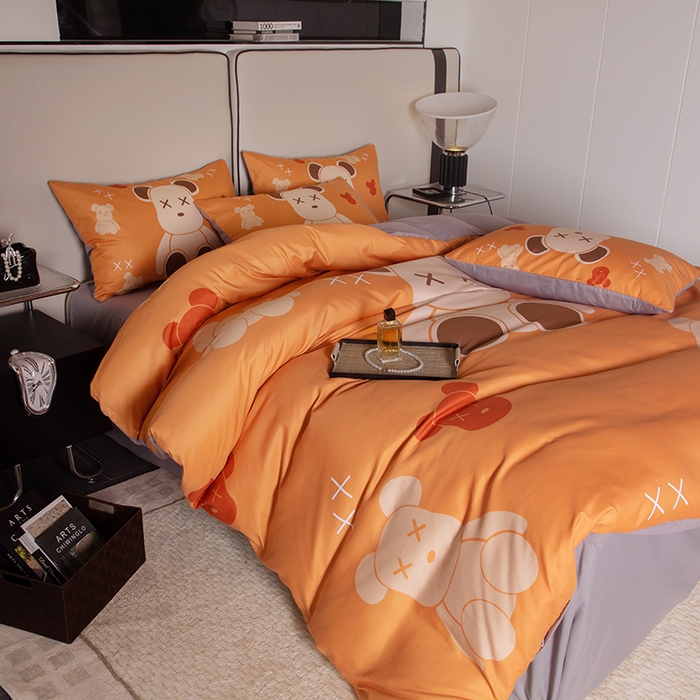 91家纺网 家纺一手货源 找家纺 摩卡（乐趣） 2025新款现代简约四季棉四季款四件套 熊仔桔