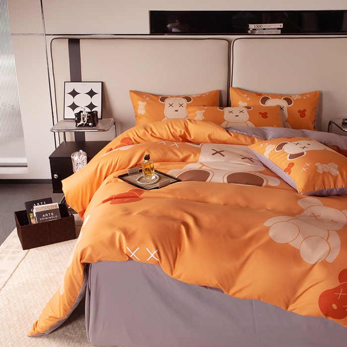 91家纺网 家纺一手货源 找家纺 摩卡（乐趣） 2025新款现代简约四季棉四季款四件套 熊仔桔