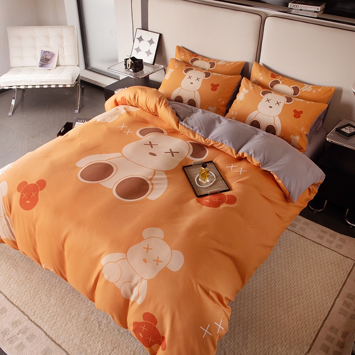 91家纺网 家纺一手货源 找家纺 摩卡（乐趣） 2025新款现代简约四季棉四季款四件套 熊仔桔