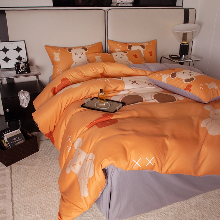 91家纺网 家纺一手货源 找家纺 摩卡（乐趣） 2025新款现代简约四季棉四季款四件套 熊仔桔