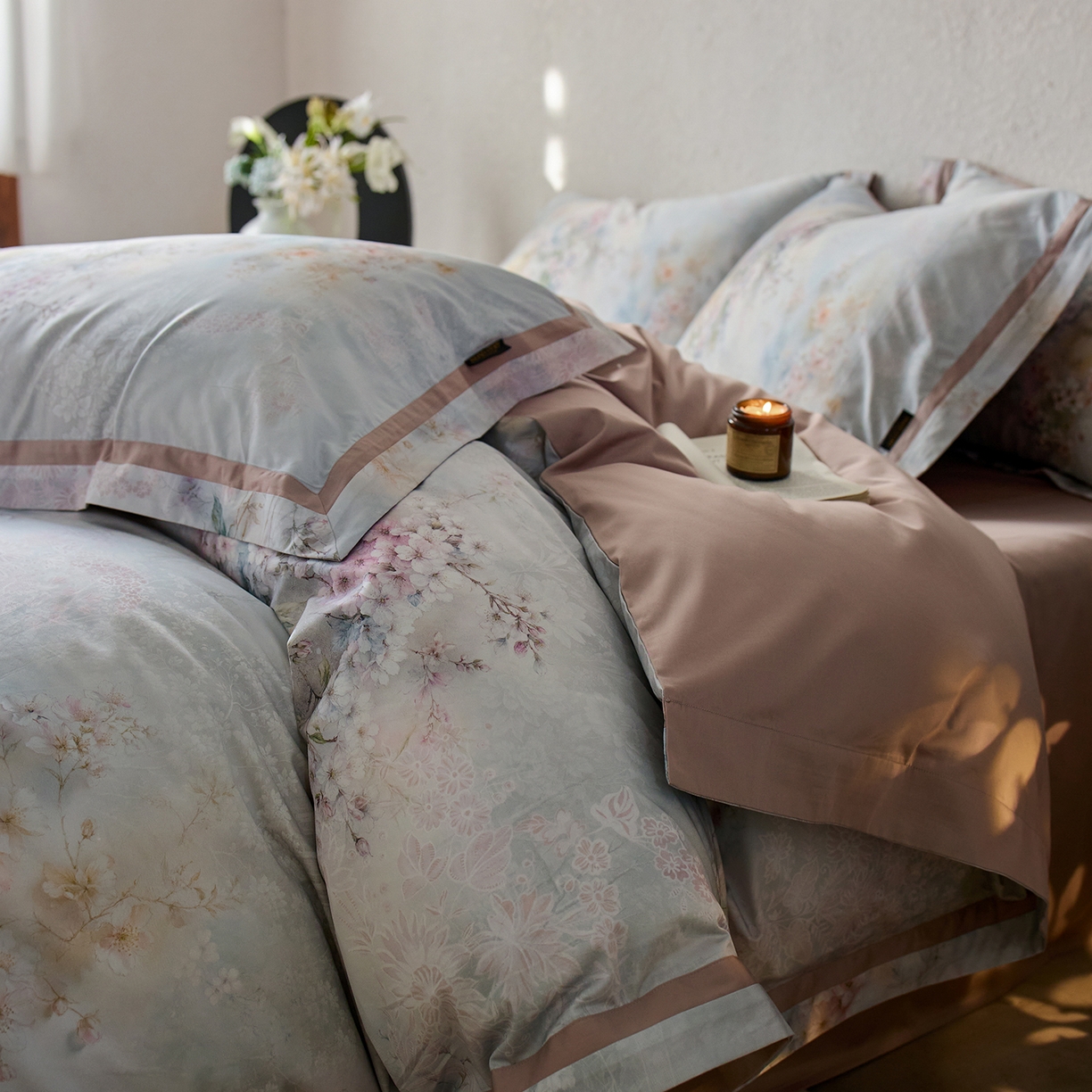 91家纺网 家纺一手货源 找家纺 轩和家居 2025新款70SA类轻奢长绒棉纯棉花四件套正品YKK拉链+精品做工 第一组 绿野花颂