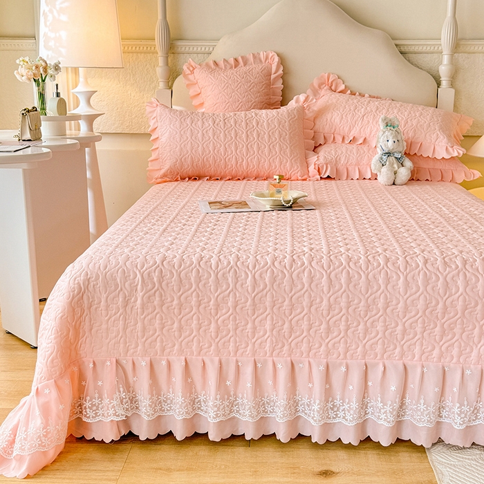 91家纺网 家纺一手货源 找家纺 后庭寝室 2025新款法式公主风亲肤床盖四件套-蝶恋系列 蝶恋-玉色