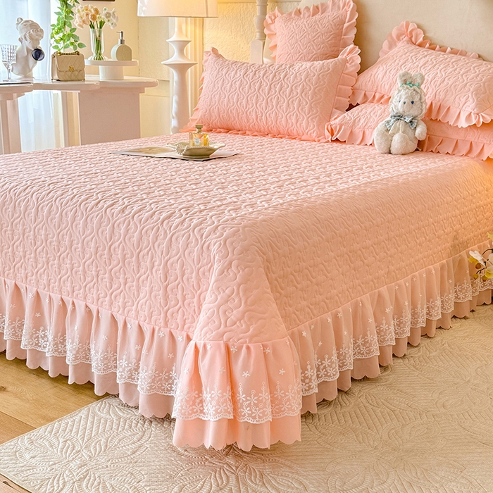 91家纺网 家纺一手货源 找家纺 后庭寝室 2025新款法式公主风亲肤床盖四件套-蝶恋系列 蝶恋-玉色