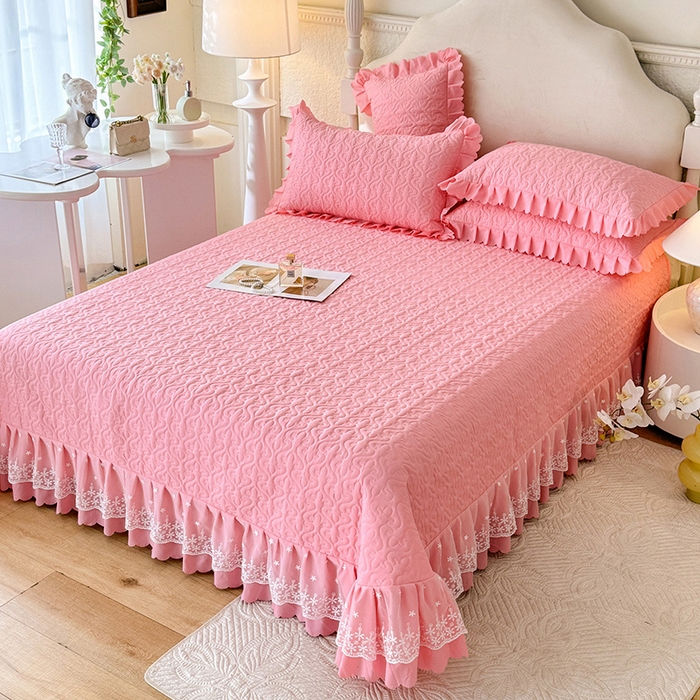 91家纺网 家纺一手货源 找家纺 后庭寝室 2025新款法式公主风亲肤床盖四件套-蝶恋系列 蝶恋-粉玉