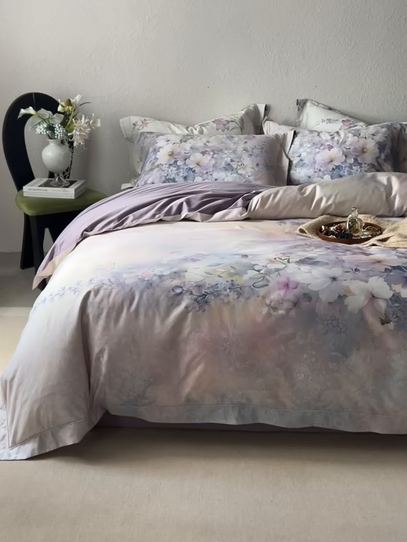 91家纺网 家纺一手货源 找家纺 轩和家居 2025新款70SA类轻奢长绒棉纯棉花四件套正品YKK拉链+精品做工 第一组 若影花梦