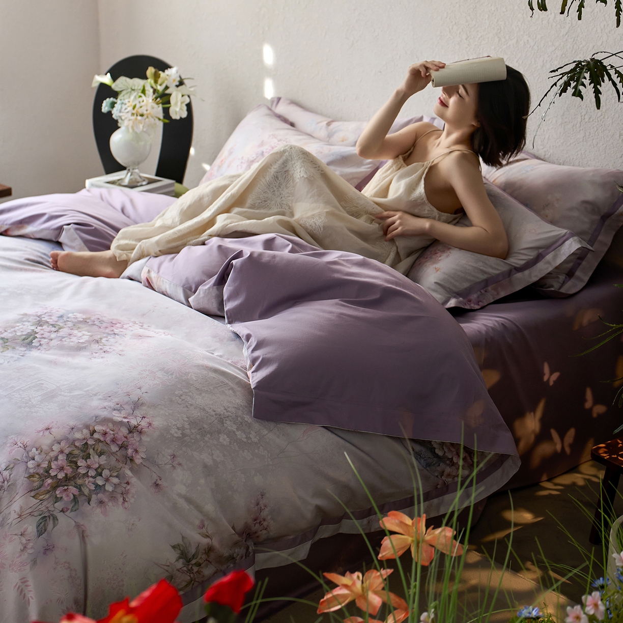 91家纺网 家纺一手货源 找家纺 轩和家居 2025新款70SA类轻奢长绒棉纯棉花四件套正品YKK拉链+精品做工 第一组 水墨花园