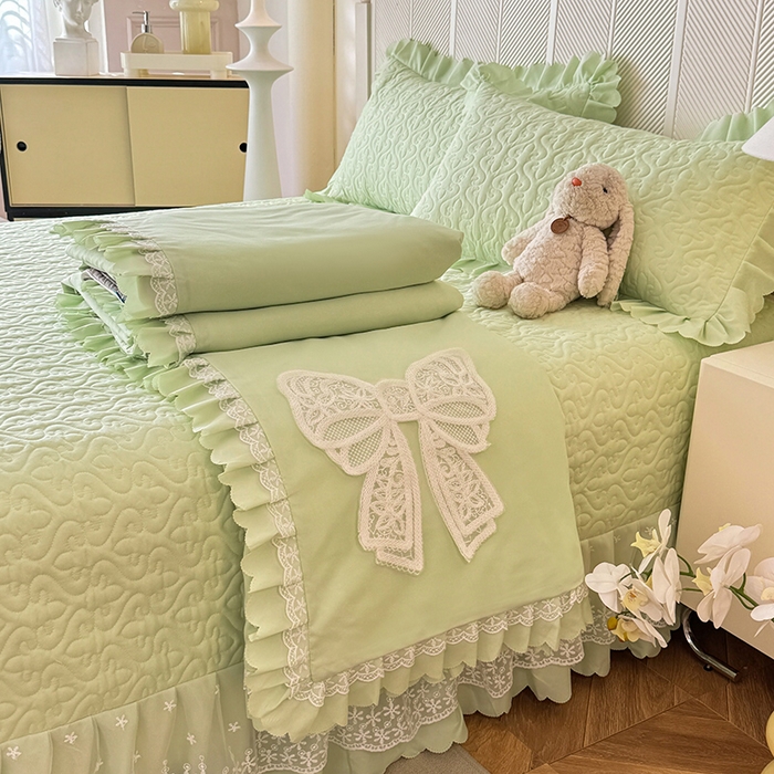 后庭寝室 2025新款法式公主风亲肤床盖四件套-蝶恋系列 蝶恋-嫩绿