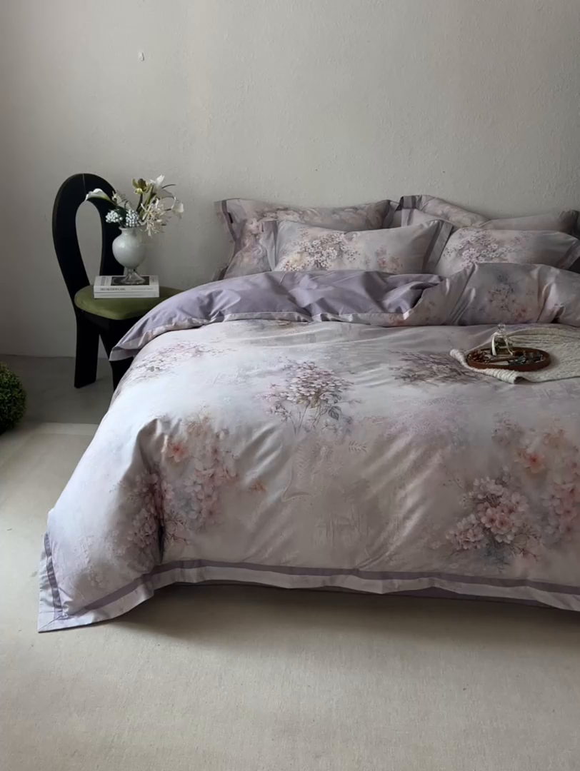 91家纺网 家纺一手货源 找家纺 轩和家居 2025新款70SA类轻奢长绒棉纯棉花四件套正品YKK拉链+精品做工 第一组 水墨花园