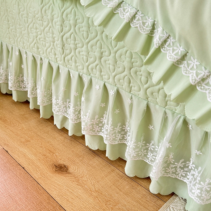 91家纺网 家纺一手货源 找家纺 后庭寝室 2025新款法式公主风亲肤床盖四件套-蝶恋系列 蝶恋-嫩绿