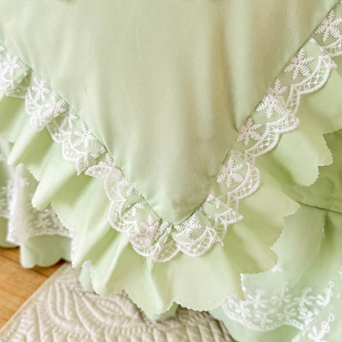 91家纺网 家纺一手货源 找家纺 后庭寝室 2025新款法式公主风亲肤床盖四件套-蝶恋系列 蝶恋-嫩绿