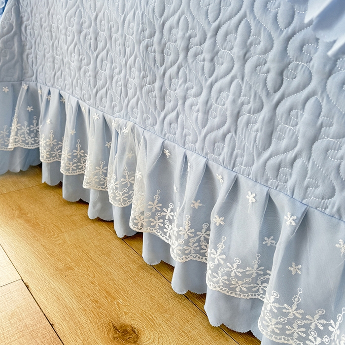 91家纺网 家纺一手货源 找家纺 后庭寝室 2025新款法式公主风亲肤床盖四件套-蝶恋系列 蝶恋-浅蓝