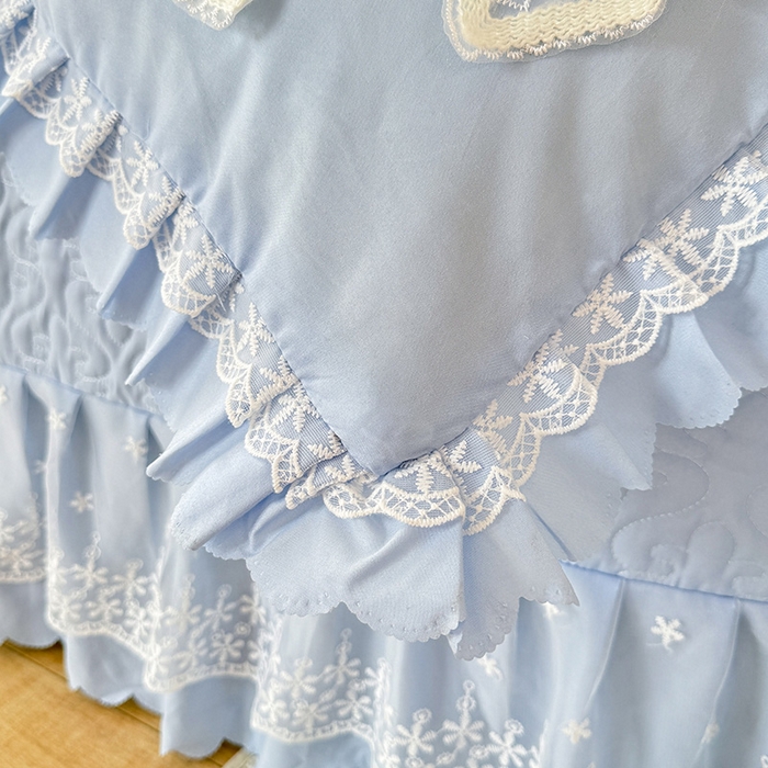 91家纺网 家纺一手货源 找家纺 后庭寝室 2025新款法式公主风亲肤床盖四件套-蝶恋系列 蝶恋-浅蓝